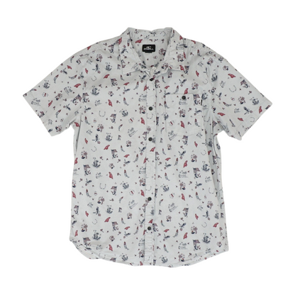 Gray Print Short Sleeve Button Down