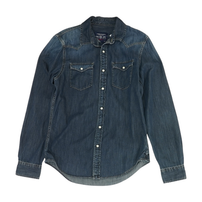Blue Solid Long Sleeve Button Down