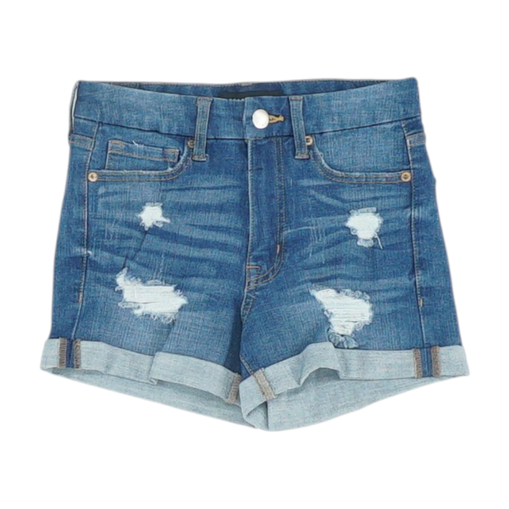 Blue Solid Denim Shorts