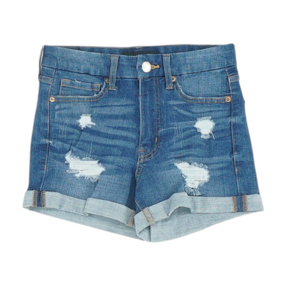 Blue Solid Denim Shorts