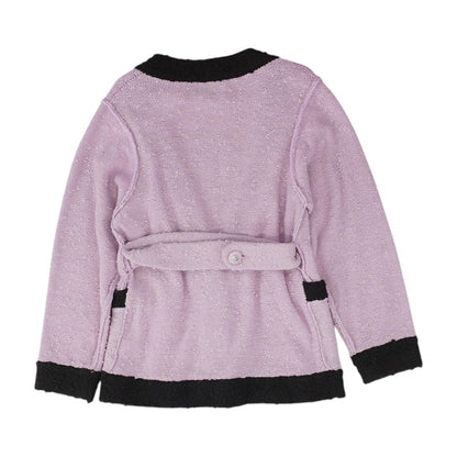 Purple Belted Wool Colorblock Knitted Cardigan