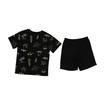 Black Print Short Sleeve Set