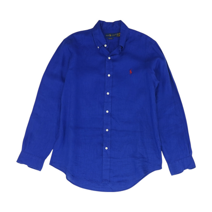Blue Solid Long Sleeve Button Down