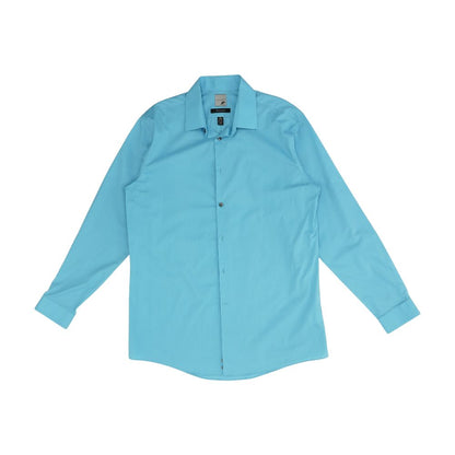 Blue Solid Long Sleeve Button Down