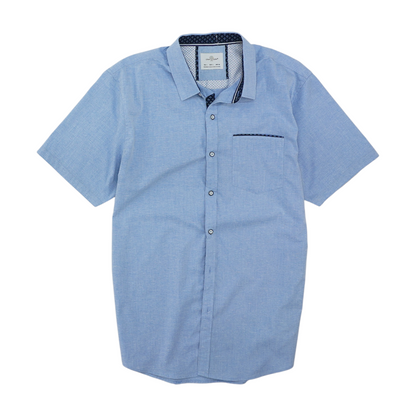 Blue Solid Short Sleeve Button Down