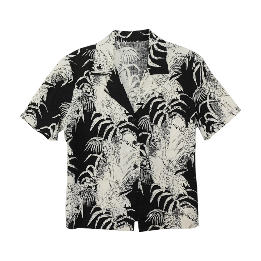 Black Tropical Button Down