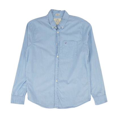 Blue Solid Long Sleeve Button Down