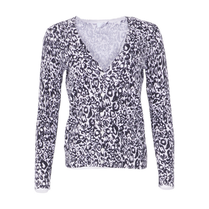 White Animal Print Cardigan Sweater