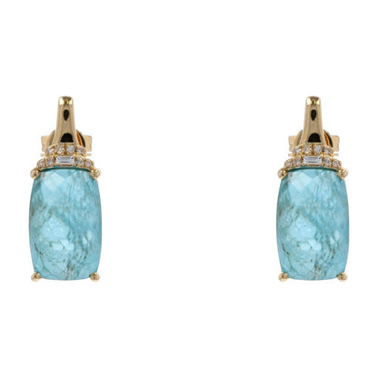 14K Gold Elongated Apatite Doublet With Diamond Accents Drop Earrings