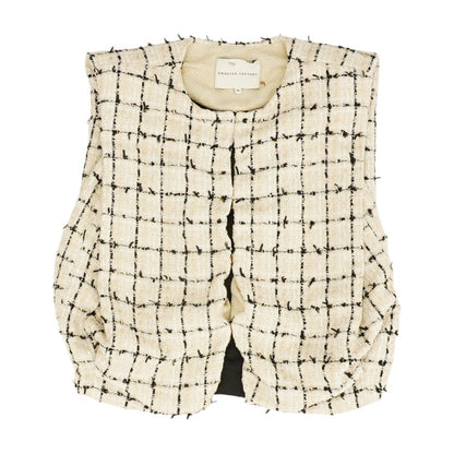 Ivory Plaid Sleeveless Blouse