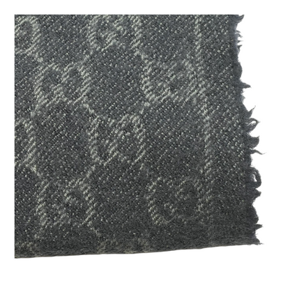 Navy 100% Wool Jacquard GG Supreme Fringe Scarf