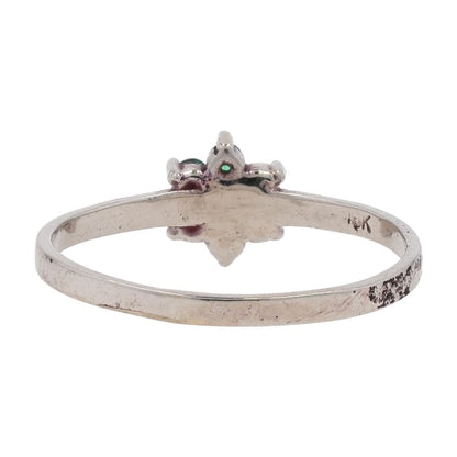 14K White Gold With Green Stone Flower Cluster Stackable Ring