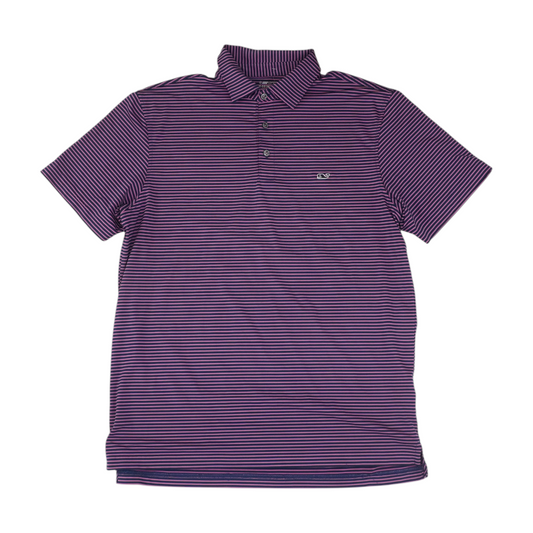 Navy Striped Short Sleeve Polo