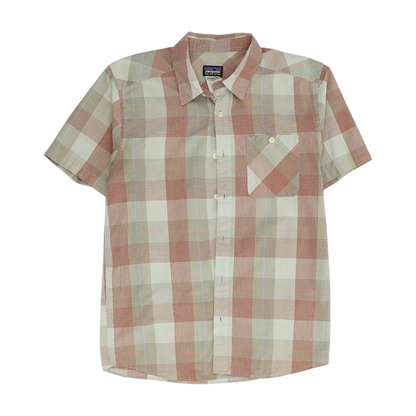 Beige Check Short Sleeve Button Down
