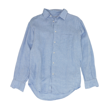 Blue Solid Long Sleeve Button Down