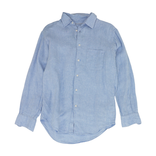 Blue Solid Long Sleeve Button Down