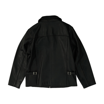 Black Solid Leather Jacket