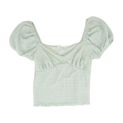 Green Solid Short Sleeve Blouse