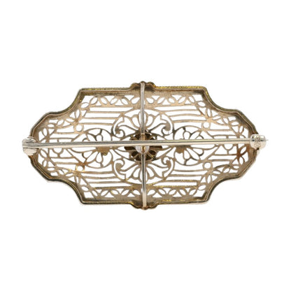 1/5 Ct 14K White Gold Diamond Antique Filigree Brooch