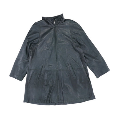 Black Solid Leather Coat