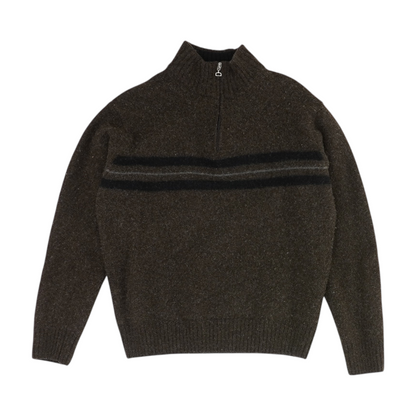 Brown Striped 1/4 Zip Sweater