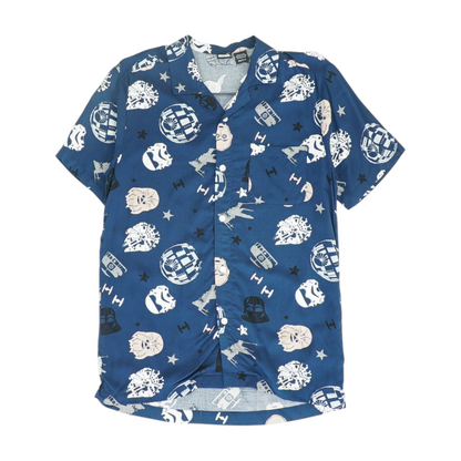 Navy Graphic Short Sleeve Button Down
