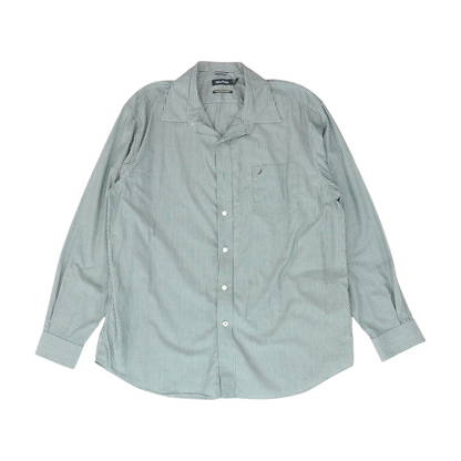 Green Striped Long Sleeve Button Down