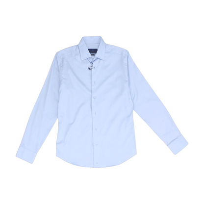 Blue Solid Long Sleeve Button Down