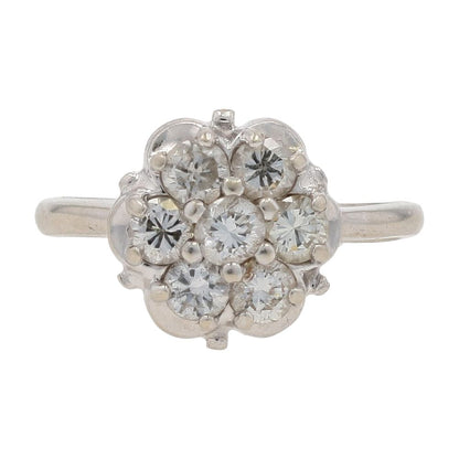 3/4 Ct 14K White Gold Vintage Style Cluster Setting Diamond Engagement Ring