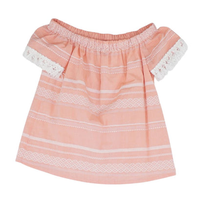 Coral Striped Short Sleeve Blouse