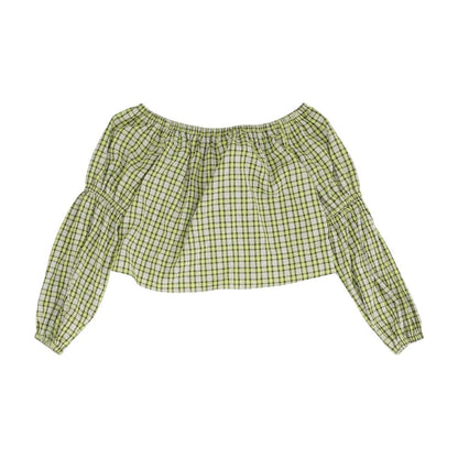 Green Check Long Sleeve Blouse