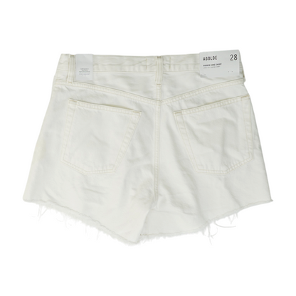White Solid Denim Shorts
