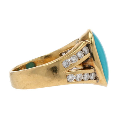 3/8 Ct 14K Gold Oval Blue Stone With Channel Set Round Diamond Cocktail Ring