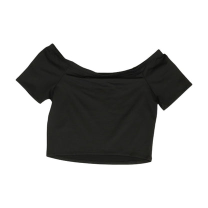 Black Solid Cropped Knit Top
