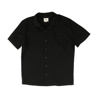 Black Solid Short Sleeve Button Down