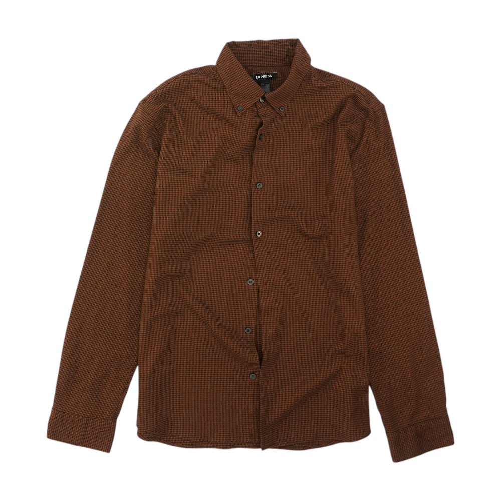 Brown Houndstooth Long Sleeve Button Down