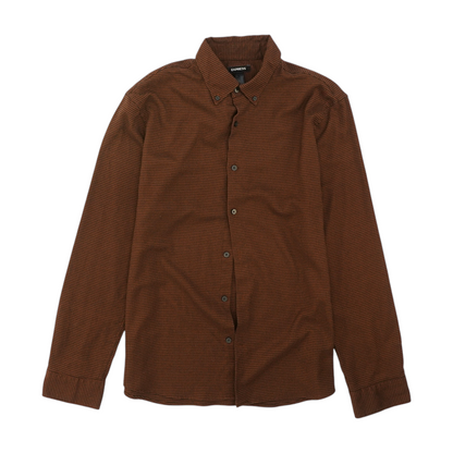 Brown Houndstooth Long Sleeve Button Down