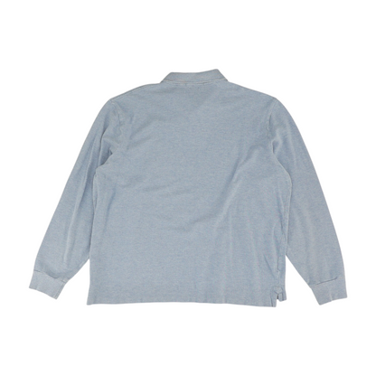 Blue Solid Long Sleeve Polo