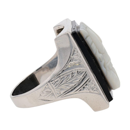 14K White Gold Trojan Cameo Signet Ring