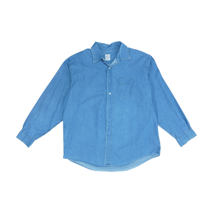 Blue Solid Long Sleeve Button Down