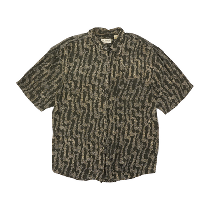 Vintage Black Print Short Sleeve Button Down