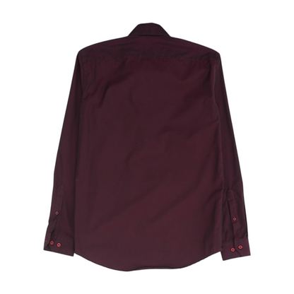 Maroon Solid Long Sleeve Button Down