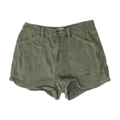 Green Solid Denim Shorts