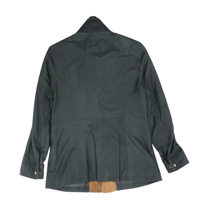 Black Solid Leather Coat