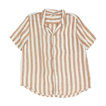 Tan Striped Short Sleeve Button Down