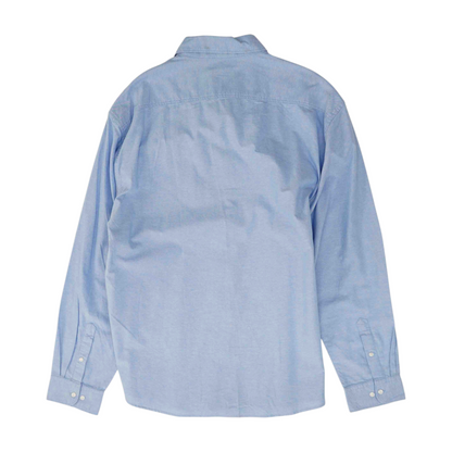 Blue Solid Long Sleeve Button Down
