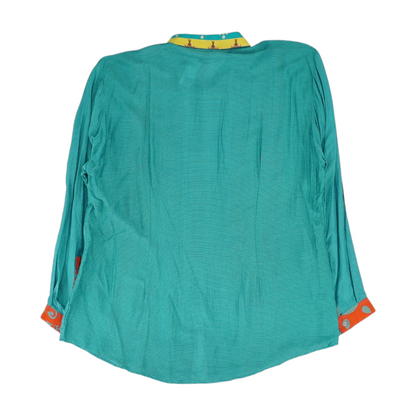 Teal Abstract Long Sleeve Button Down