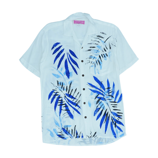 White Abstract Short Sleeve Button Down