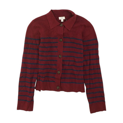 Maroon Striped Cardigan Sweater
