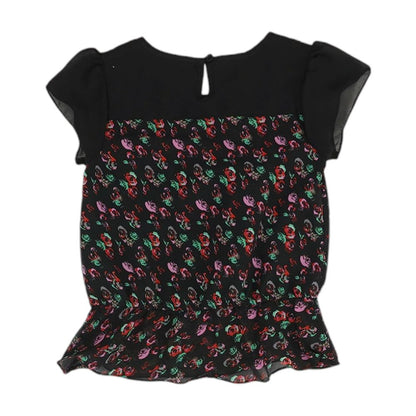 Black Floral Short Sleeve Blouse